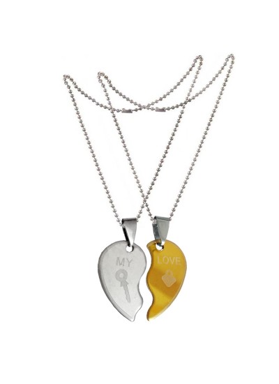 Two Pieces Couple Heart Shape Necklace by Menjewell 